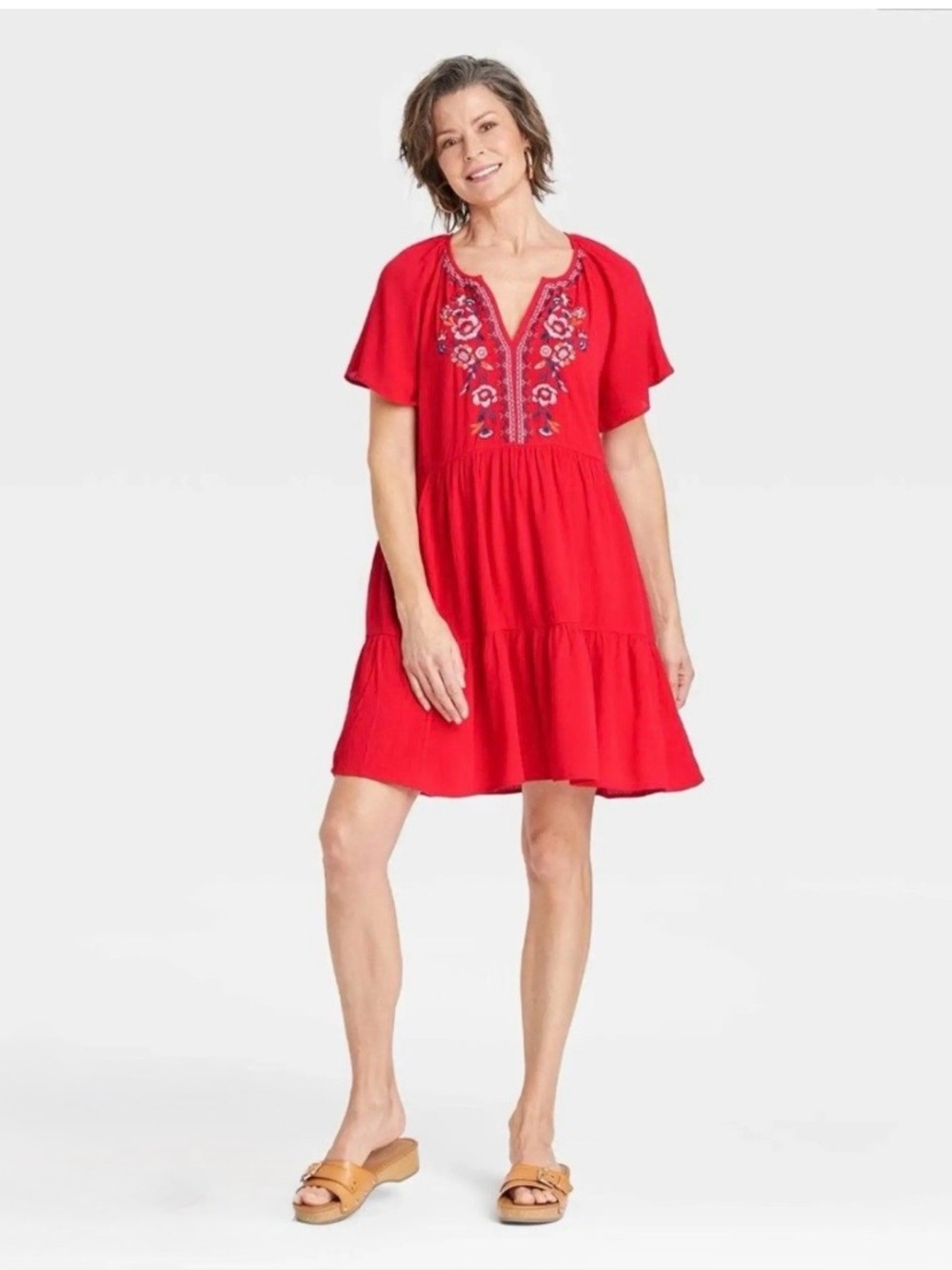 Knox Rose Red Embroidered V-Neck Mini Dress XL